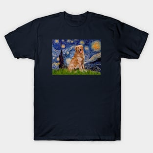 Starry Night Adapted to Include a Happy Golden Retriever T-Shirt